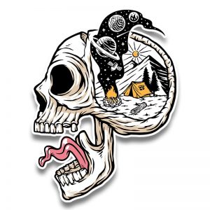Camping in Head Sticker